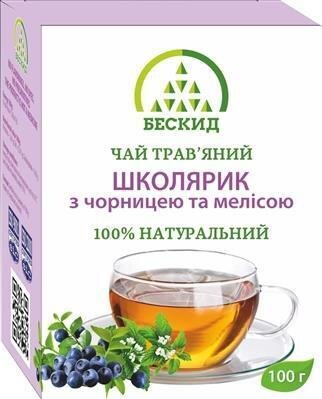Чай трав'яний Бескид Школярик з чорницею і мелісою, 100 г