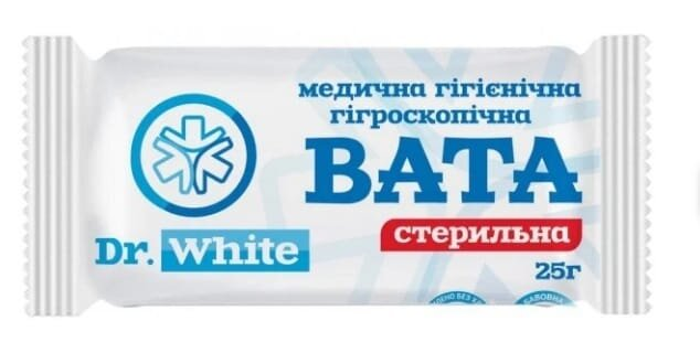 Вата стерильна Dr.White медична гігієнічна гігроскопічна, ролик, 25 г