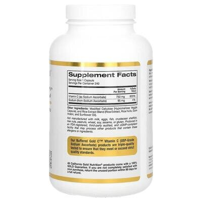Вітамін С буферизований California Gold Nutrition Buffered Gold C 750 мг, 240 рослинних капсул