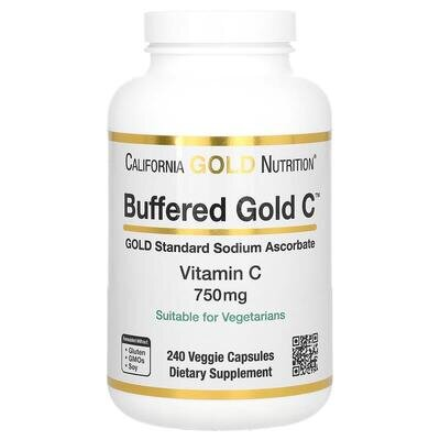 Вітамін С буферизований California Gold Nutrition Buffered Gold C 750 мг, 240 рослинних капсул