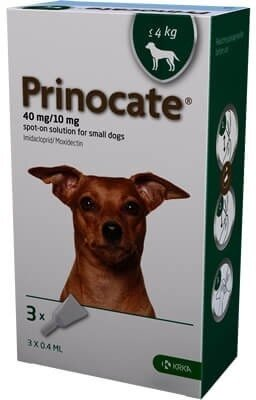 Краплі на холку Prinocat Спот-он від бліх та паразитів для собак вагою до 4 кг, 3 піпетки по 0,4 мл