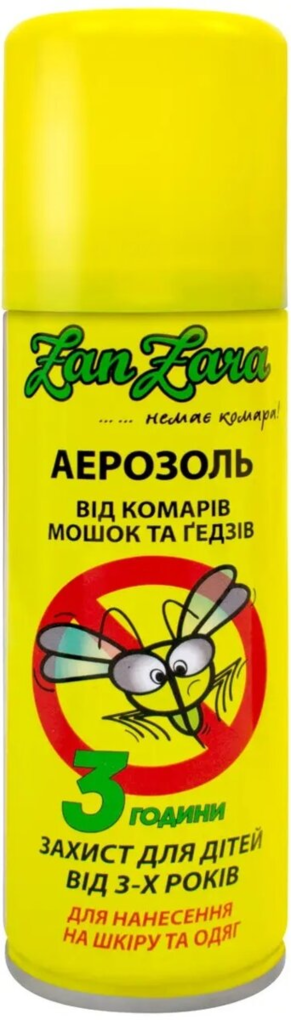 Аерозоль-репелент Zanzara від комарів, мошок та ґедзів, Захист 3 години, 100 мл