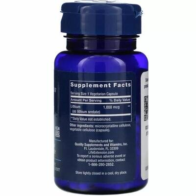 Літій Life Extension Lithium 1000 мкг, 100 капсул