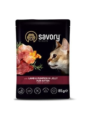 Корм вологий для кошенят Savory 20086 з ягням та гарбузом у желе, 85 г