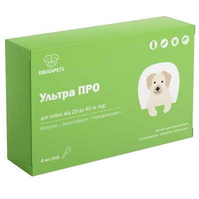 Ультра ПРО DRUG4PETS краплі від бліх і кліщів для собак вагою 25-40 кг, 1 піпетка по 4 мл