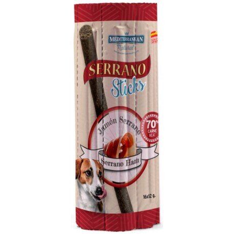 Ласощі для собак Mediterranean Natural Serrano sticks палички для собак з хамоном, 16 штук