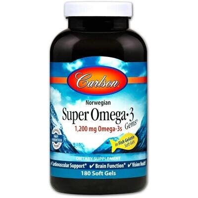 Омега-3 Carlson Labs Super Omega-3 1200 мг, 180 капсул з риб'ячого желатину