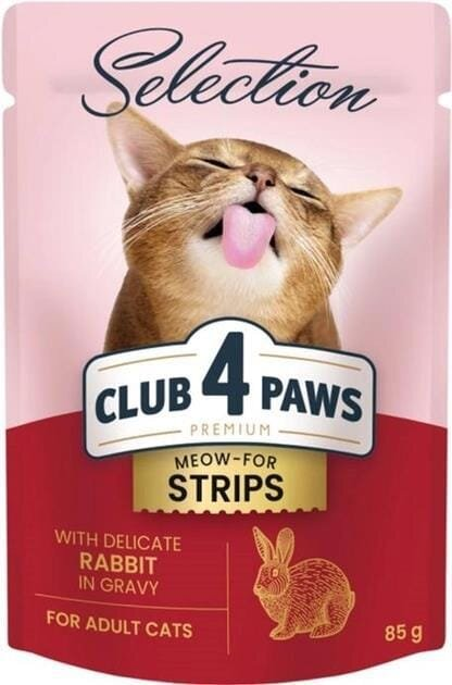 Корм вологий для дорослих кішок Club 4 Paws Selection Преміум зі смужками кролика в соусі, 85 г