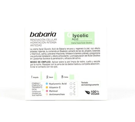 Крем для обличчя Babaria Glycolic Acid з гліколевою кислотою для регенерації шкіри нічний, 50 мл