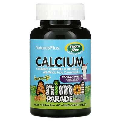 Кальцій для дітей Nature's Plus Animal Parade Chewable Calcium без цукру, ваніль, 90 таблеток