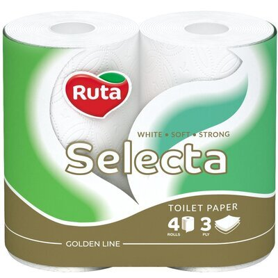 Туалетний папір Ruta Selecta 3 шари білий, 4 рулони