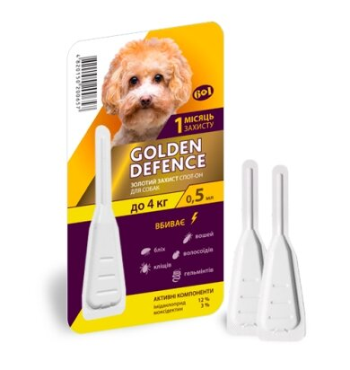 Краплі на холку Palladium Golden Defence від паразитів для собак вагою до 4 кг, 1 піпетка