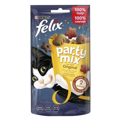 Ласощі для дорослих кішок Purina Felix Party Mix Оріджинал Мікс зі смаком курки, печінки і індички, 60 г