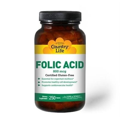Фолієва кислота Country Life Folic Acid 800 мкг, 250 таблеток