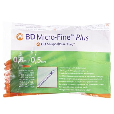 Шприц інсуліновий 0,5 мл U-100 BD Micro-Fine Plus 29G (0.33 x 12.7 мм), 10 штук