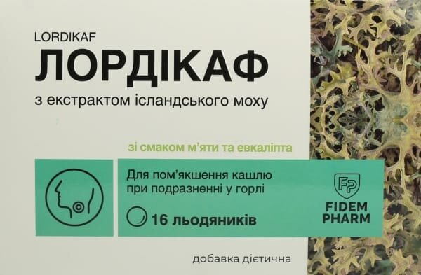 Лордікаф Fidem Pharm льодяники зі смаком м'ята-евкаліпт №16