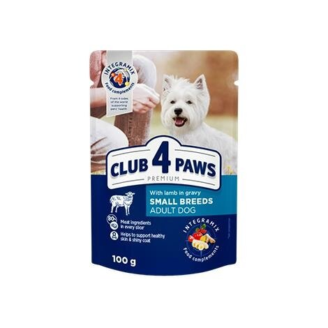 Корм вологий гіпоалергенний Club 4 Paws для дорослих собак дрібних порід з Ягням у соусі Преміум, 100 г