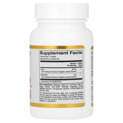 Лютеїн із зеаксантином California Gold Nutrition Lutein with Zeaxanthin 20 мг, 60 вегетаріанських капсул