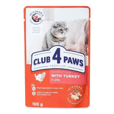 Корм вологий Club 4 Paws для дорослих кішок з Індичкою в желе Преміум, 100 г