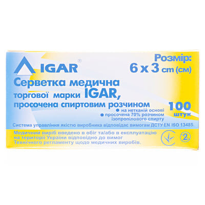 Серветка спиртова IGAR 30 мм х 60 мм, 100 штук