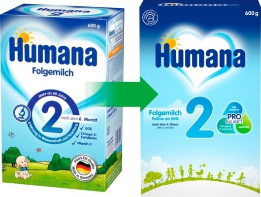 Суміш суха молочна Humana 2 з пребіотиками для подальшого годування для дітей з 6 до 12 місяців, 600 г