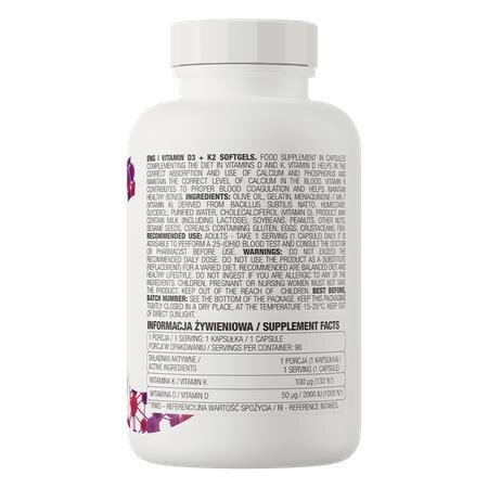 Вітаміни OstroVit Vitamin D3+K2, 90 м'яких капсул