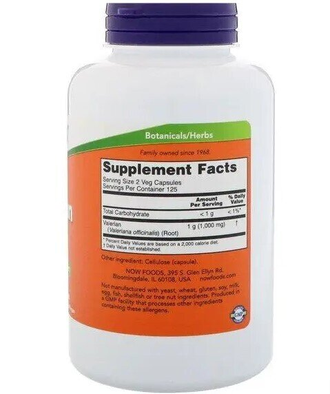 Валеріани корінь NOW Valerian Root 500 мг вег. капсули №250