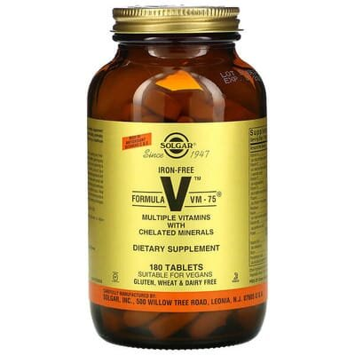 Мультивітаміни і хелатні форми мінералів Solgar Iron-Free Formula VM-75 без заліза таблетки №180
