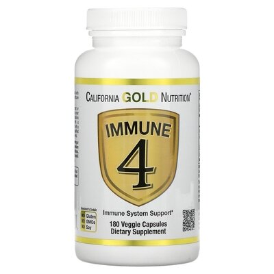 Вітаміни California Gold Nutrition Immune 4 Immune System Support для зміцнення імунітету, 180 рослинних капсул