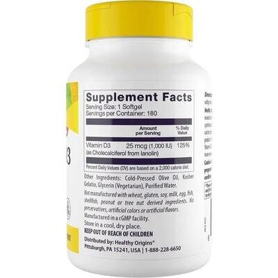 Вітамін Д3 Healthy Origins Vitamin D3 1000 МО, 180 капсул