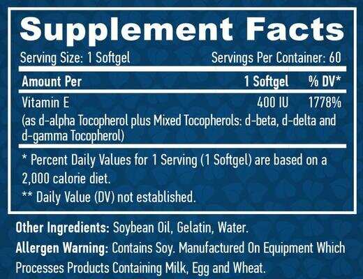Вітамін E Haya Labs Vitamin E Mixed Tocopherols 400 МО, 60 гелевих капсул