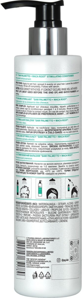 Бальзам для волосся Pharma Group Laboratories Saw Palmetto+Maca Root стимулюючий, 250 мл
