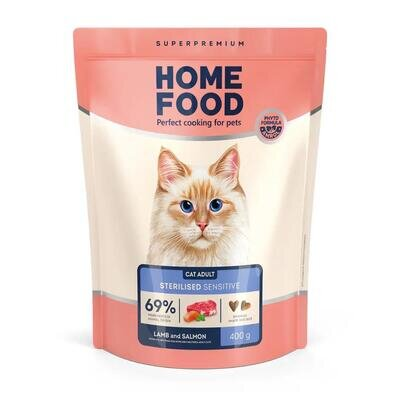 Корм сухий для котів Home Food з чутливим травленням, з ягням та лососем, 400 г