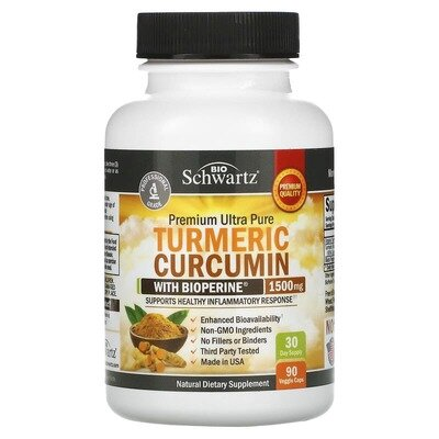 Куркумін і біоперин BioSchwartz Turmeric Curcumin with Bioperine 1500 мг, 90 капсул