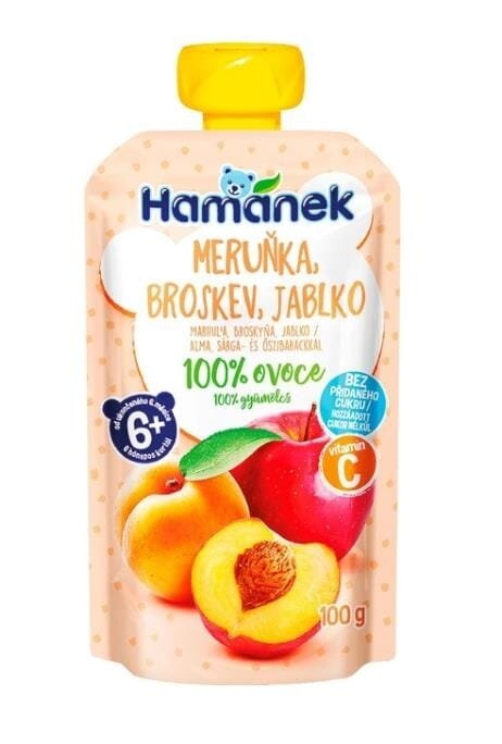 Пюре фруктове Hame Hamanek Яблуко, абрикос та персик, 100 г