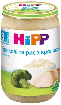 Пюре м’ясо-овочеве HiPP Броколі та рис з кроликом, 220 г