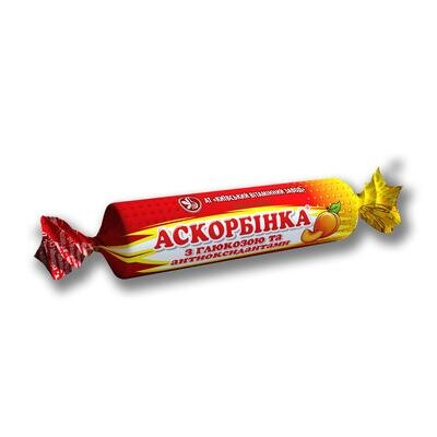 Аскорбінка з глюкозою та антиоксидантами, вітамінами А та Е таблетки зі смаком персика, 12 упаковок по 10 таблеток