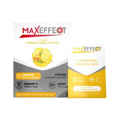 Максефект (Maxeffect) з вітаміном С (1000 мг) і цинком порошок по 4 г зі смаком лимона, меду і липи №20 в саше