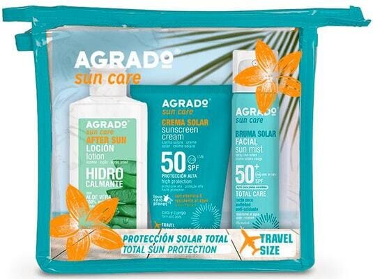 Набір Agrado Sun Care Захист від сонця (Лосьйон після засмаги 100 мл + Крем сонцезахисний SPF50 100 мл + Міст сонцезахисний SPF50 75 мл + косметичка)