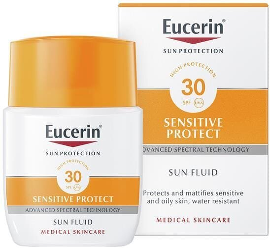 Флюїд сонцезахисний для обличчя Eucerin Sun SPF30 Sensitive Protect для чутливої комбінованої та жирної шкіри (63841), 50 мл