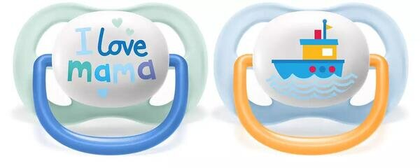 Пустушка силіконова Philips Avent Ultra Air I love SCF080/01 ортодонтична, 0-6 місяців, для хлопчиків, 2 шт