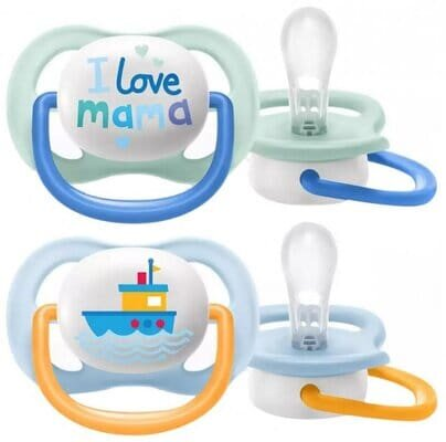 Пустушка силіконова Philips Avent Ultra Air I love SCF080/01 ортодонтична, 0-6 місяців, для хлопчиків, 2 шт