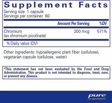 Хром (піколінат) Pure Encapsulations Chromium (picolinate) 200 мкг, 60 капсул