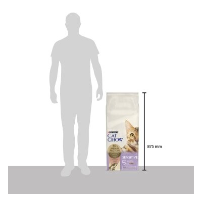 Корм сухий для кішок Purina Cat Chow Sensitive з чутливим травленням та шкірою, з лососем, 15 кг