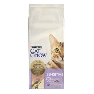 Корм сухий для кішок Purina Cat Chow Sensitive з чутливим травленням та шкірою, з лососем, 15 кг