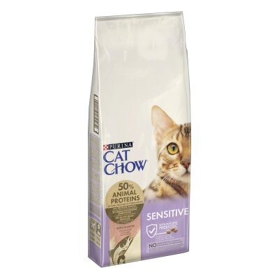 Корм сухий для кішок Purina Cat Chow Sensitive з чутливим травленням та шкірою, з лососем, 15 кг