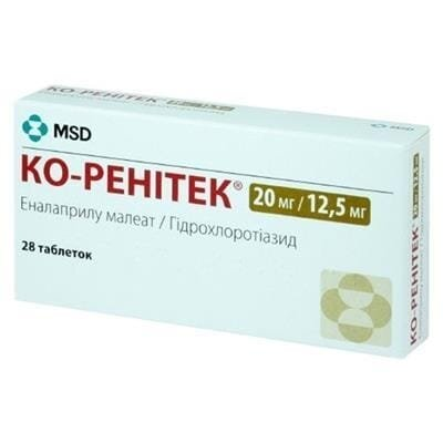 Ко-ренітек таблетки по 20 мг/12.5 мг №28 (14х2)