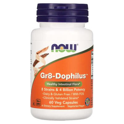Пробіотики для покращення шлункового тракту NOW Gr8-Dophilus вег. капсули №60