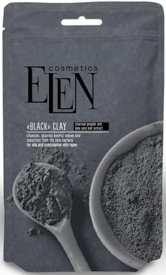 Глина чорна косметична Elen Cosmetics з активованим вугіллям та екстрактом алое вера, 40 г