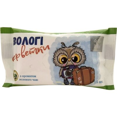 Серветки вологі Dr.Nice з ароматом зеленого чаю, 15 штук